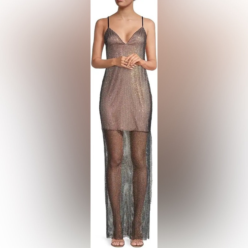 NWT $495 LIV FOSTER RHINESTONE MESH NET GOWN - Adrianna Papell - medium
